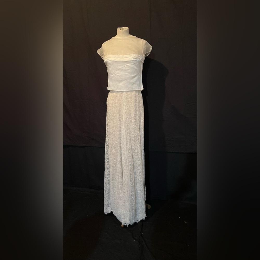 Cream Ivory 2 Piece Designer Wedding Silk Top Lace Pants Size 2 Pas de Deux NWOT